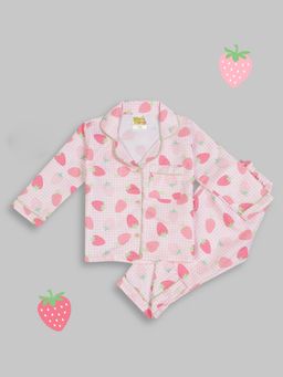 Pyjama Party - Strawberry Sweetheart Kids Cotton Rayon Pyjama Set with Notched Collar