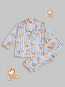 Pyjama Party - Hugs and Strips Kids Cotton Rayon Pyjama Set with Notched Collar