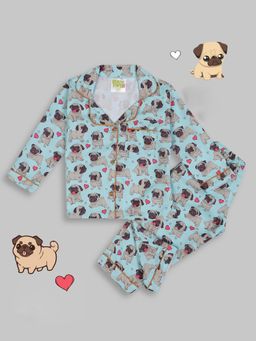 Pyjama Party - Snuggle Pug Kids Cotton Rayon Pyjama Set with Notched Collar