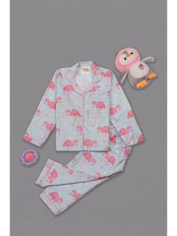 Pyjama Party - Flamingo and Dots Kids Cotton Rayon Pyjama Set with Notched Collar