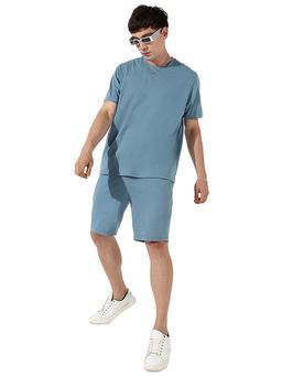 Campus Sutra - Mens Solid Blue Casual Co-ord Set (Set of 2)