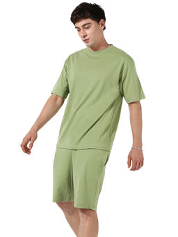 Campus Sutra - Mens Olive Green Contrast Print Co-ord Set (Set of 2)