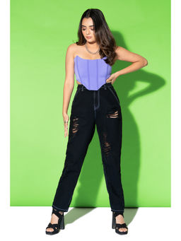 FREAKINS - Black Distressed Contrast Stitch Slouchy Jeans