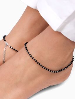 GIVA - 925 Silver Swaying Shadows Black Beads Anklet