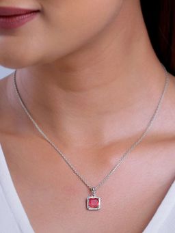 GIVA - 925 Pink Square Pendant With Link Chain
