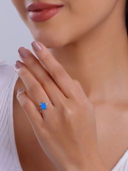 GIVA - 925 Blue Opal Rectangle Chain Ring