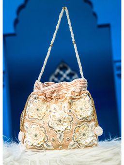 NR by Nidhi Rathi - Women Peach-Coloured & White Embroidered Potli Clutch