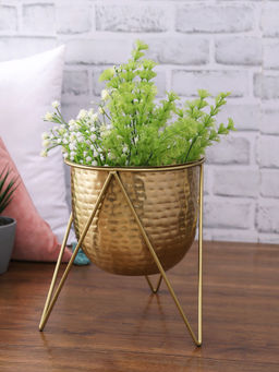 HomeTown - Skylar Iron Triangle Stand Planter in Gold Colour