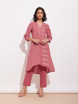 Pink Fort - Cotton Lurex Gold Stripe Play Co-Ord - Pink (Set of 2)