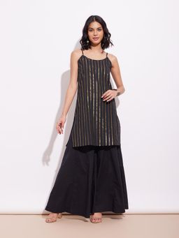 Pink Fort - Cotton Lurex Gold Striped Co-Ord - Black (Set of 2)