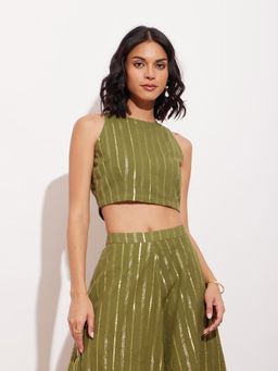 Pink Fort - Cotton Lurex Gold Striped Blouse - Green