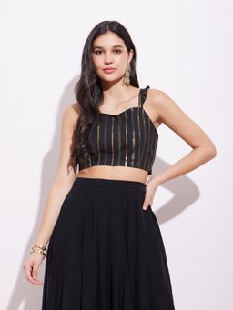 Pink Fort - Cotton Lurex Gold Striped Blouse - Black