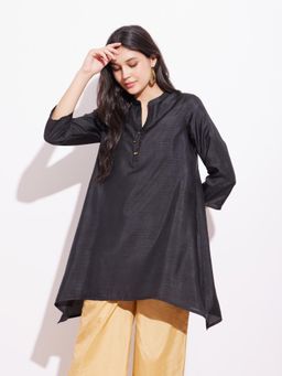 Pink Fort - Silk Blend Solid Asymmetrical Tunic - Black