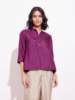 Pink Fort - Silk Blend Solid A-Line Top - Purple