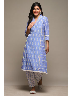 Buy Biba Womens Lilac Solid Embroidered Cotton Straight Kurta Online
