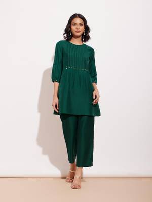 Buy Pink Fort Pintuck Co-Ord - Green (Set of 2) (XS) Online