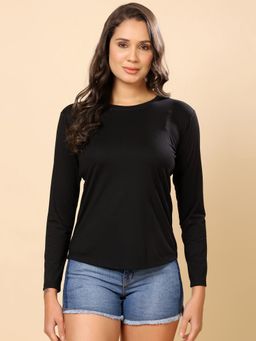 The Fit Theory - Women Moisture Wicking Solid Round Neck Full Sleeves T-Shirt