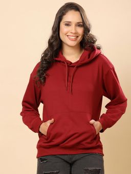 The Fit Theory - Women Relaxed Fit Maroon Hoodie