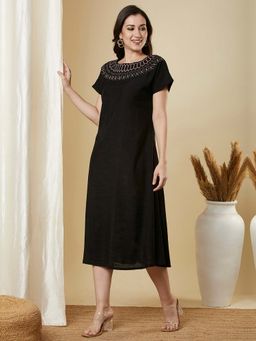 Kami Kubi - Black Embroidered A Line Dress