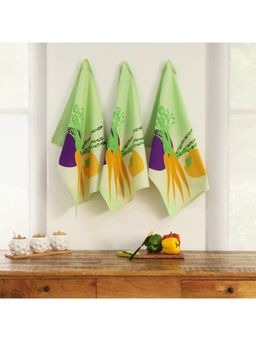 RATAN JAIPUR - Brinjal Sea Green & Purple Cotton Kitchen Towel Set of 3
