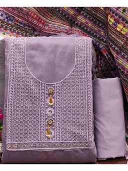 Zeepkart - Embroidered Lavender Vichitra Silk Unstitched Kurta with Bottom & Dupatta (Set of 3)