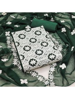 Zeepkart - Embroidered Green Vichitra Silk Unstitched Kurta with Bottom & Dupatta (Set of 3)