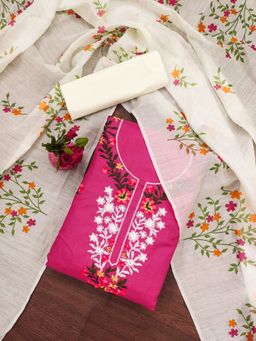 Zeepkart - Embroidered Pink Vichitra Silk Unstitched Kurta with Bottom & Dupatta (Set of 3)