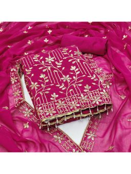 Zeepkart - Embroidered Pink Vichitra Silk Unstitched Kurta with Bottom & Dupatta (Set of 3)