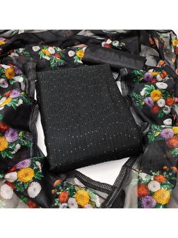 Zeepkart - Embellished Black Vichitra Silk Unstitched Kurta with Bottom & Dupatta (Set of 3)