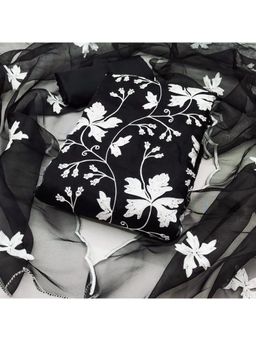 Zeepkart - Embroidered Black Vichitra Silk Unstitched Kurta with Bottom & Dupatta (Set of 3)