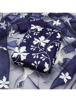 Zeepkart - Embroidered Blue Vichitra Silk Unstitched Kurta with Bottom & Dupatta (Set of 3)