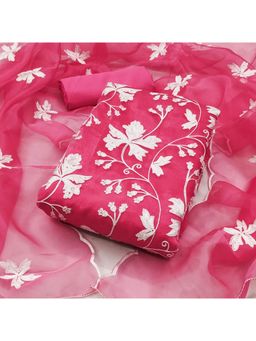 Zeepkart - Embroidered Pink Vichitra Silk Unstitched Kurta with Bottom & Dupatta (Set of 3)