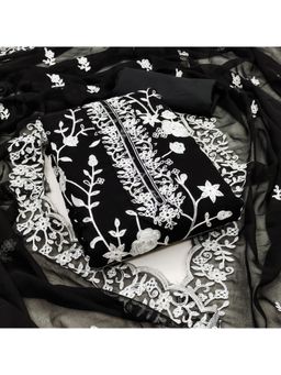 Zeepkart - Embroidered Black Vichitra Silk Unstitched Kurta with Bottom & Dupatta (Set of 3)