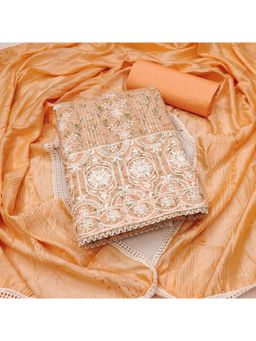 Zeepkart - Printed Orange Vichitra Silk Unstitched Kurta with Bottom & Dupatta (Set of 3)