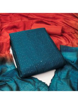 Zeepkart - Ombre Teal Vichitra Silk Unstitched Kurta with Bottom & Dupatta (Set of 3)