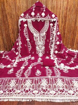 Zeepkart - Embroidered Pink Vichitra Silk Unstitched Kurta with Bottom & Dupatta (Set of 3)