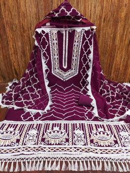 Zeepkart - Embroidered Wine Vichitra Silk Unstitched Kurta with Bottom & Dupatta (Set of 3)