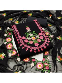 Zeepkart - Floral Black Vichitra Silk Unstitched Kurta with Bottom & Dupatta (Set of 3)