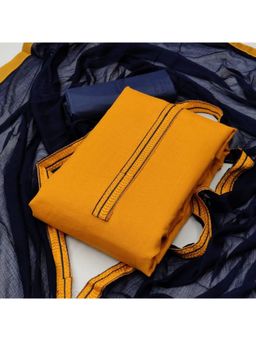 Zeepkart - Embroidered Mustard Vichitra Silk Unstitched Kurta with Bottom & Dupatta (Set of 3)