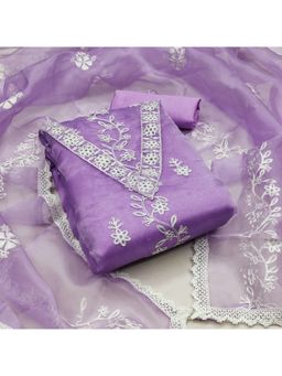 Zeepkart - Embroidered Lavender Vichitra Silk Unstitched Kurta with Bottom & Dupatta (Set of 3)