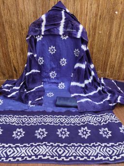 Zeepkart - Tie & Dye Blue Vichitra Silk Unstitched Kurta with Bottom & Dupatta (Set of 3)