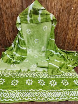 Zeepkart - Tie & Dye Green Vichitra Silk Unstitched Kurta with Bottom & Dupatta (Set of 3)