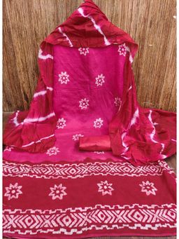 Zeepkart - Tie & Dye Pink Vichitra Silk Unstitched Kurta with Bottom & Dupatta (Set of 3)