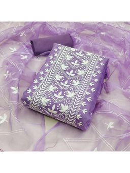 Zeepkart - Embroidered Lavender Vichitra Silk Unstitched Kurta with Bottom & Dupatta (Set of 3)