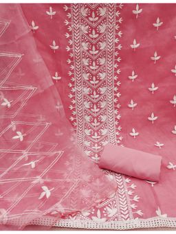 Zeepkart - Embroidered Pink Vichitra Silk Unstitched Kurta with Bottom & Dupatta (Set of 3)