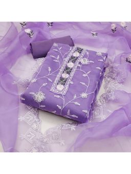Zeepkart - Embroidered Lavender Vichitra Silk Unstitched Kurta with Bottom & Dupatta (Set of 3)