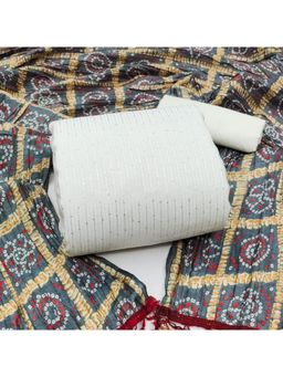 Zeepkart - Embellished Grey Vichitra Silk Unstitched Kurta with Bottom & Dupatta (Set of 3)