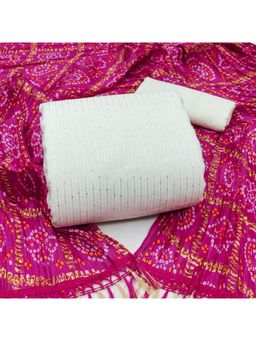 Zeepkart - Embroidered Pink Vichitra Silk Unstitched Kurta with Bottom & Dupatta (Set of 3)