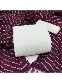 Zeepkart - Embroidered Purple Vichitra Silk Unstitched Kurta with Bottom & Dupatta (Set of 3)