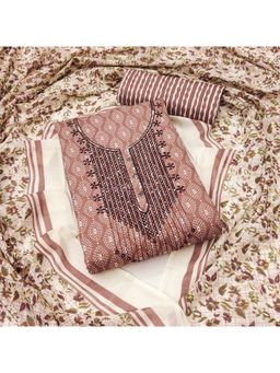 Zeepkart - Printed Brown Vichitra Silk Unstitched Kurta with Bottom & Dupatta (Set of 3)